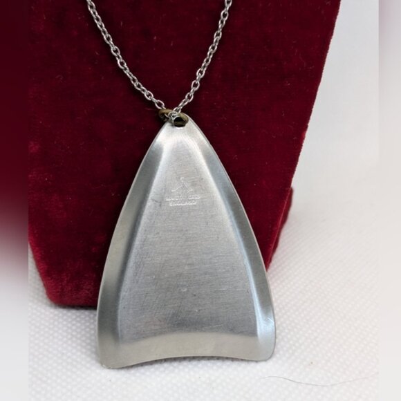 Vintage Modernist Stainless Steel Necklace Signed Peak Blue Center Unisex Men "P - Picture 4 of 9